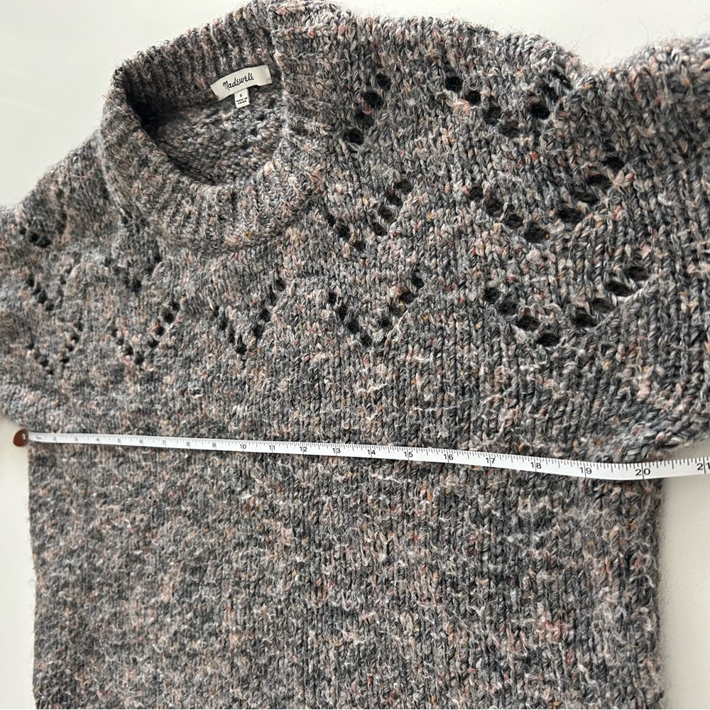 Madewell Marled Gray Pointelle Sweater Balloon Sleeve Knit Pullover Size S - Picture 11 of 14